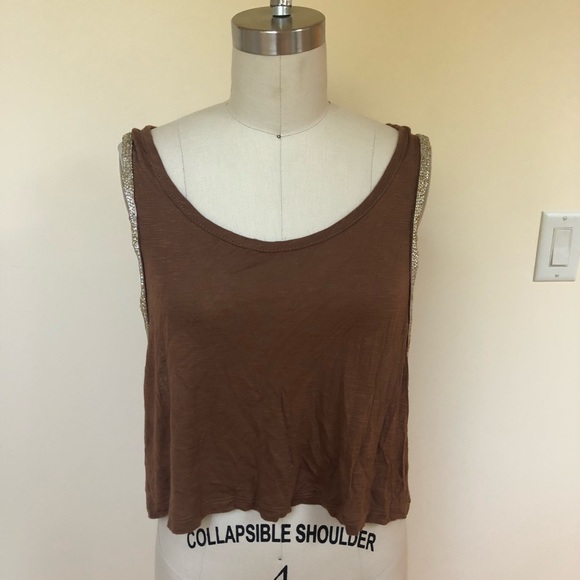 LF Beaded Gold and Brown top - Picture 2 of 4